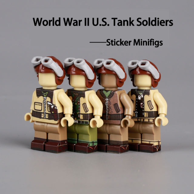 WW2 American Tank Soldiers Sticker Minifigs Building Blocks Military Set Weapon Helmet Accessories Parts Children Toys Boy Gifts