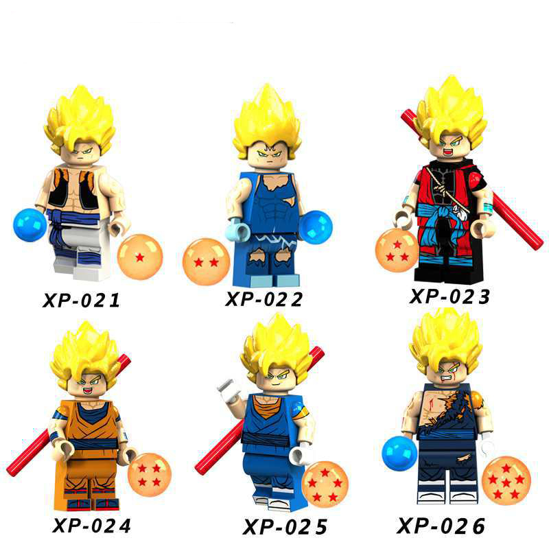 XP021-026 6PCS Dragon Ball Goku Super Saiyan Mini Figures Vegeta Anime Action Building Blocks Compatible Children Toys Boys Girls