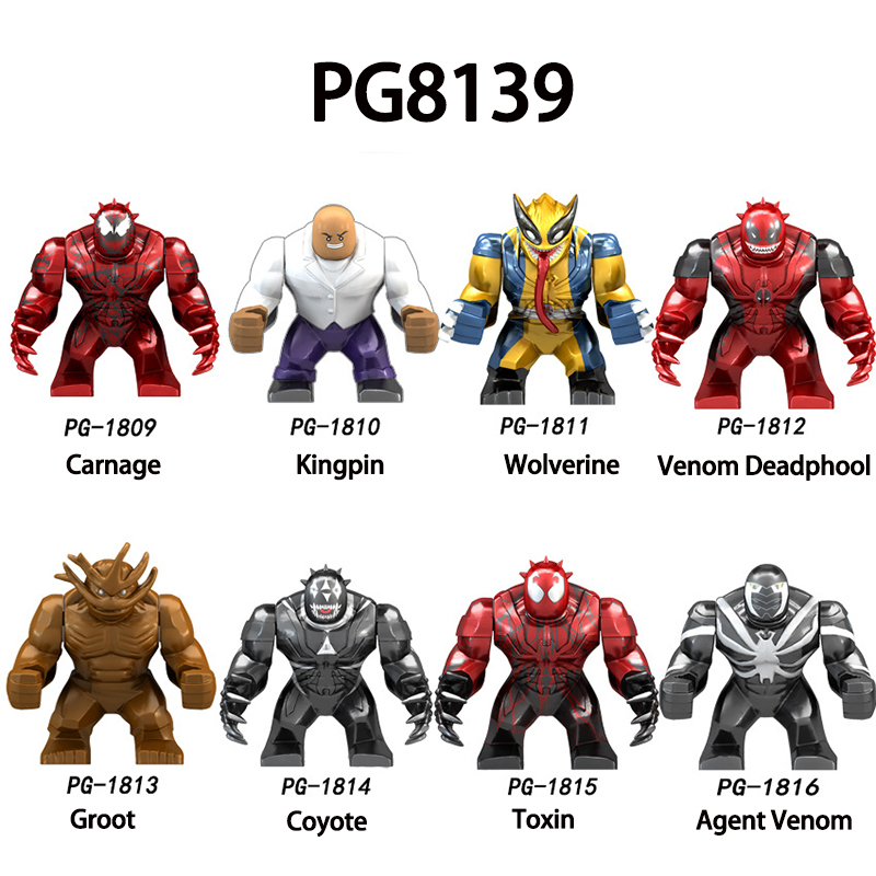 PG8139 Marvel Series Avengers Venom Carnage Super Hero Action Figure Kingpin Groot MOC Anime Model Building Blocks Children Toys