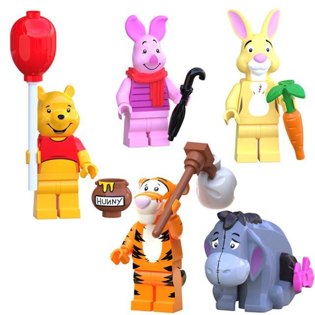 XP66001-66005 Anime Winnie Pooh Piglet Tigger Rabbit Action Figures Cartoon Assemble Toy Building Blocks Children Birthday Gift