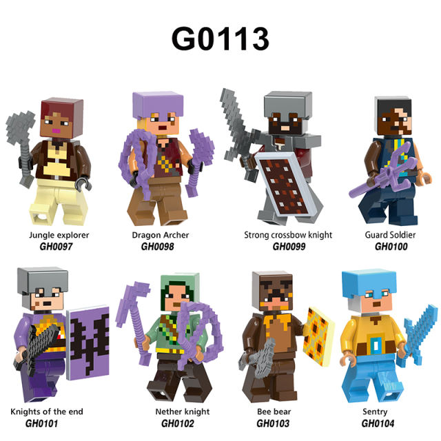 G0113 Minecraft Series Minifigs Building Blocks Jungle Exploer Dragon Archer Strong Crossbow Knight  Accessories Toys Gifts Boys