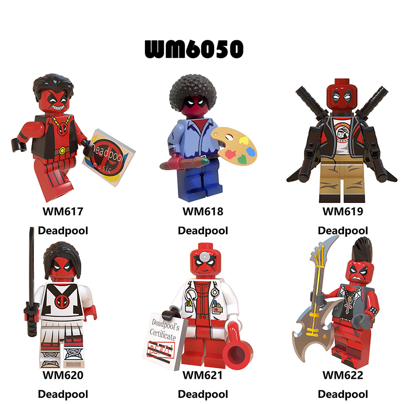 WM6050 Marvel Serie Deadpool Super Hero Painter Punk Rock Action Figure Guitar Doctor Deadpool Building Blocks Toy Children Gift