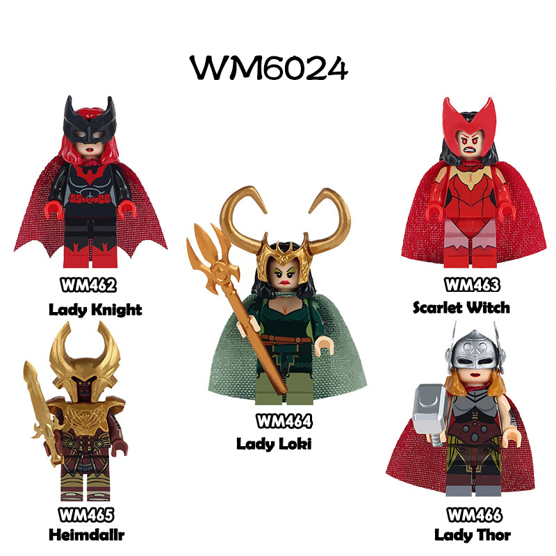WM6024 Super Heroes Series Loki Action Figures Scarlet Witch Heimdallr Lady Thor Model Children Birthday Gift Buidling Blocks Toy