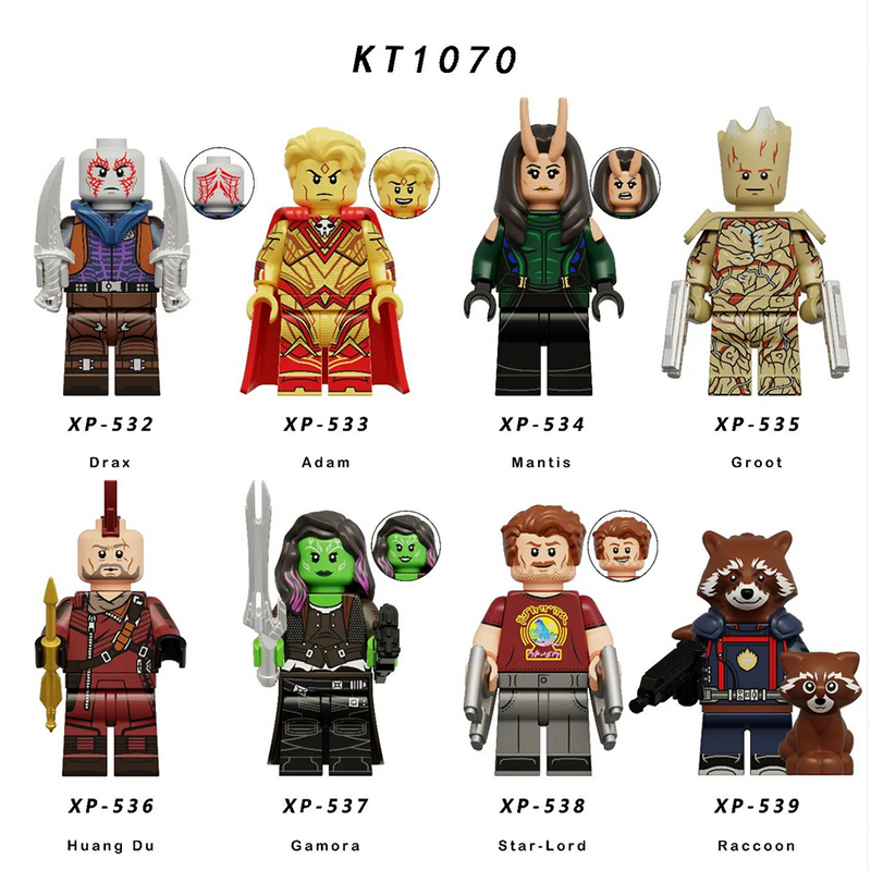 KT1070 Marvel Series Guardians Of The Galaxy Minifigs Building Blocks Superhero Adam Mantis Gamora Raccoon Weapon Toys Boys