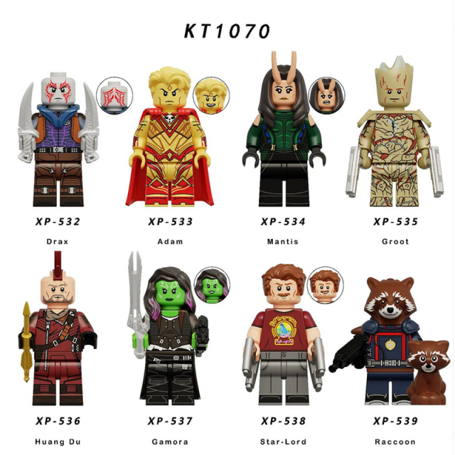 KT1070  Marvel Series Guardians Of The Galaxy Minifigs Building Blocks Superhero Adam Mantis Gamora Raccoon Weapon Toys Boys