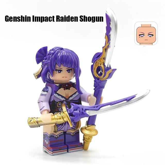 MOC Genshin Impact Minifigs Building Blocks Game Anime Character Raiden Shogun Walnut Zhongli Lumine Weapon Accessories Toy Gift
