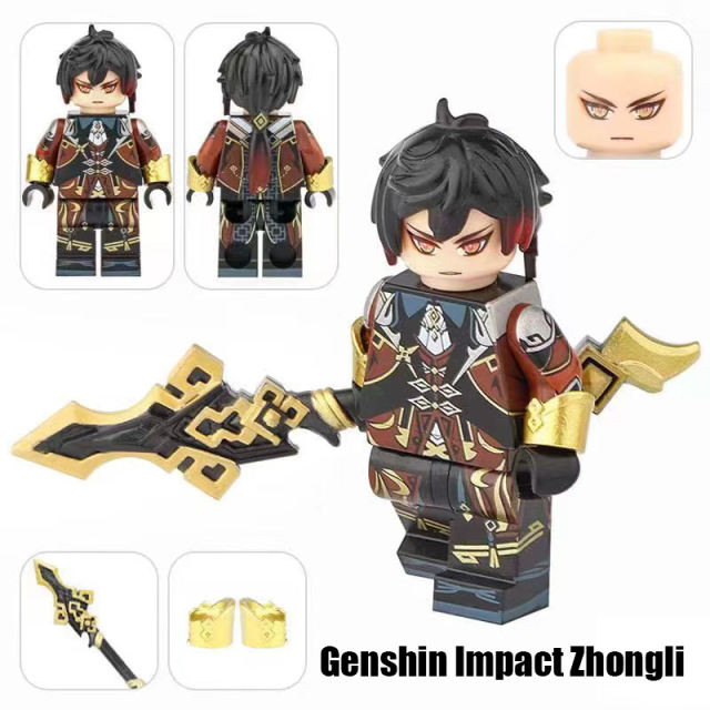 MOC Genshin Impact Minifigs Building Blocks Game Anime Character Raiden Shogun Walnut Zhongli Lumine Weapon Accessories Toy Gift
