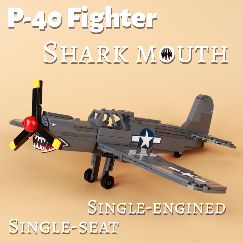 Military Science Fiction Series P40 Fighter Shark Mouth Building Blocks Single Sale Assemble Model Plane Toys Children Gifts Boys