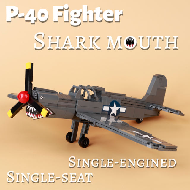 Military Science Fiction Series P40 Fighter Shark Mouth Building Blocks Single Sale Assemble Model Plane Toys Children Gifts Boys
