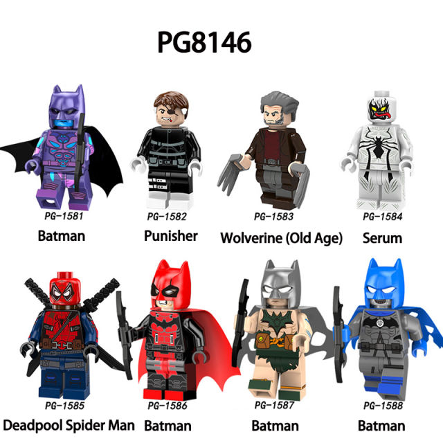 PG8146 Marvel Series Deadpool Spider Man Batman Action Figures Punisher Wolverine Building Blocks Serum Model Children Gifts Toys