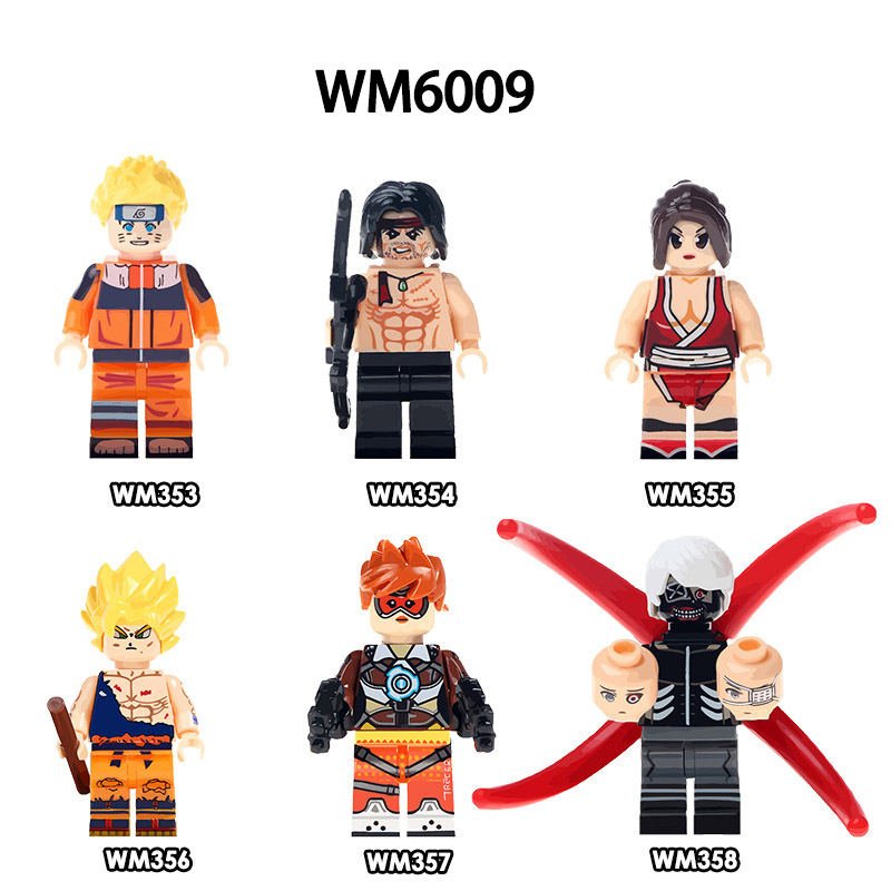 WM6009 Anime Naruto Sasuke Kakashi Building Block Tokyo Ghoul Mini Action Figure Head Brick Assembly Children Birthday Gifts Toys