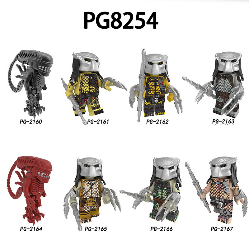 PG8254 Alien Movie Series Predator Model Building Blocks Mini Action Figures Assemble Blood Robot Collection Children Gifts Toys