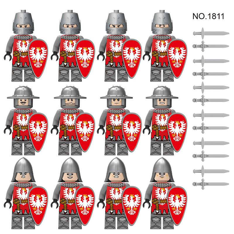 1811 Medieval Series Castle Soldiers Minifigs Building Blocks Ancient Rome Army Knight Helemt Weapon Shield Sword Officer Toys