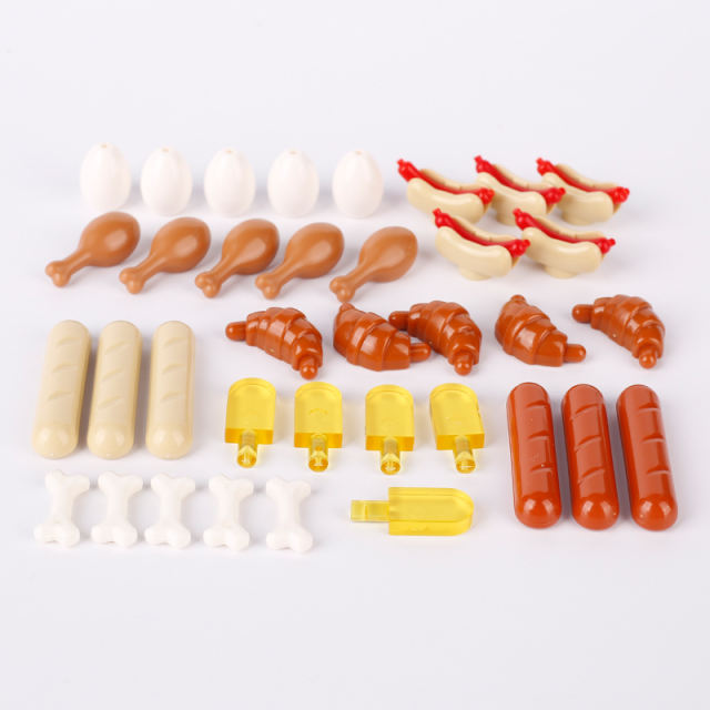 144 PCS MOC City Series Fruit Food Fish Building Blocks Figures Accessories Bread Bottle Sausage Apple Bricks Toys Gift Children