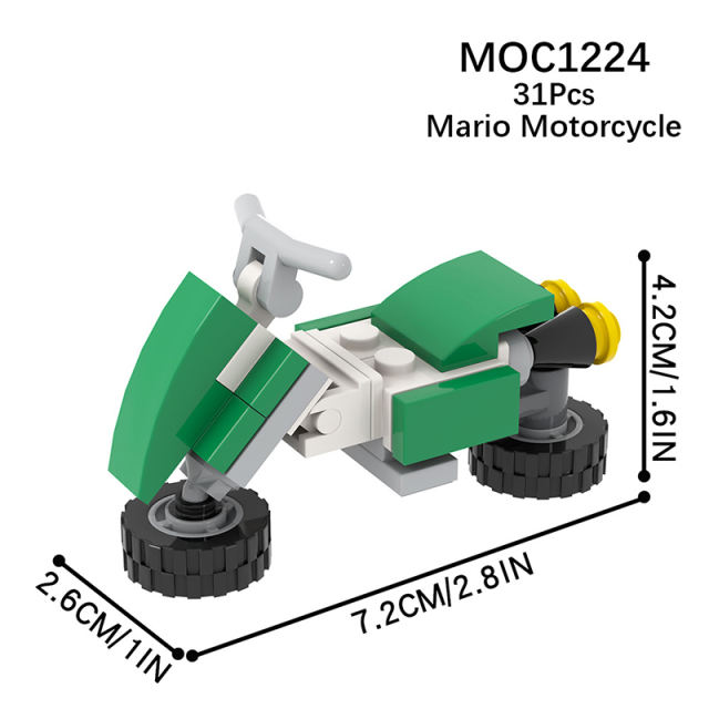 1224 1225 Game Movie Series Super Mario Carrier Motorcycle Building Blocks Vehicle Plumber Mushroom Accessories Assembly Toy Boy