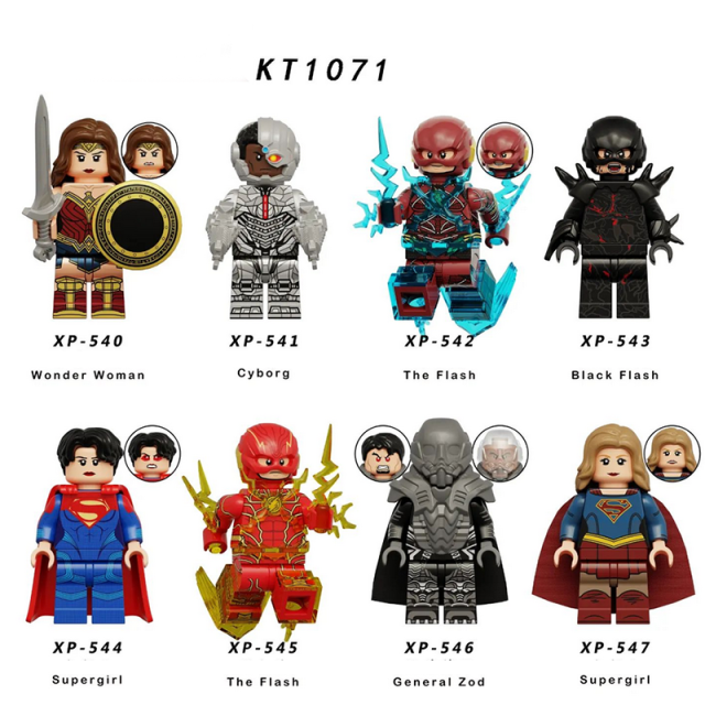 KT1071 American DC Comics Superheroes Seires Minifigs Building Blocks The Flash Superman Supergirl Cyborg Helmet Shield Toys Boy