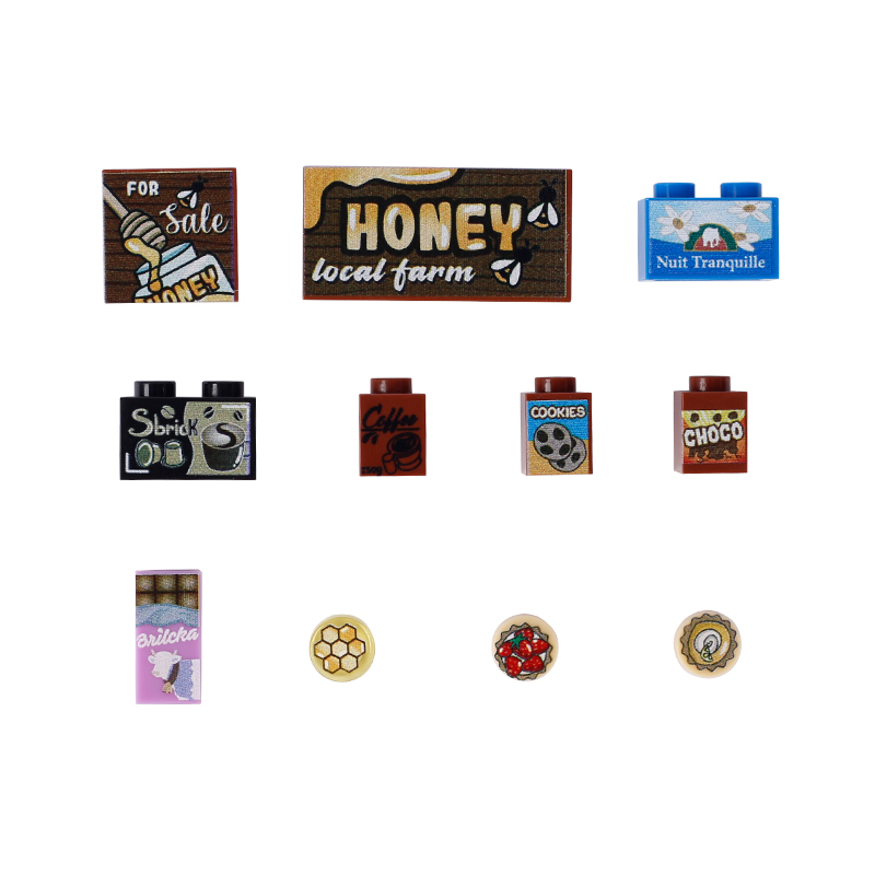 Beverage Set Series Printed Building Blocks Coffee Chocolate Honey Cookies Bee Strawberry Cake Sweet City Street Shop Toys Gifts