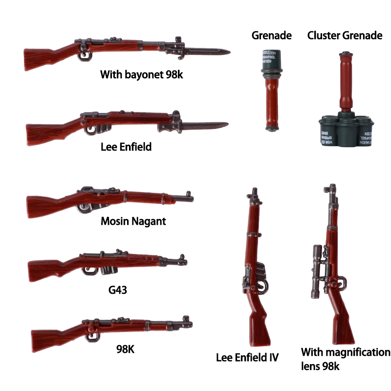 WW2 Military Weapon Gun Series Accessories Grenade Soviet German Army Soliders Collection Building Blocks Children Gifts Toys