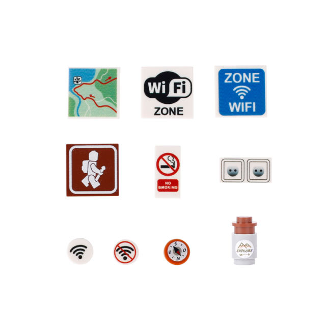 City Slogan Accessories Series Building Blocks Compass WIFI Zone Smoking Map Minifigs Switch Explore Street Sign Mark Toys Gifts