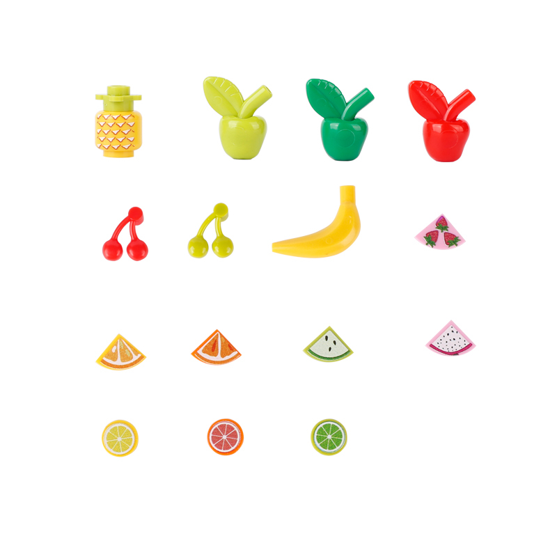 Fruit Series Printed Building Blocks Pineapple Apple Strawberry Cake Kiwi Banana Cherry Dragon Grapefruit Lemon Accessories Toys