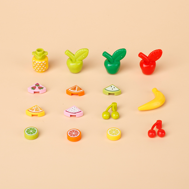Fruit Series Printed Building Blocks Pineapple Apple Strawberry Cake Kiwi Banana Cherry Dragon Grapefruit Lemon Accessories Toys