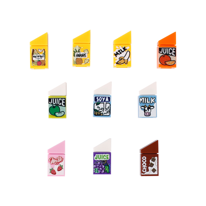 Juice Set Series Printed Building Blocks Strawberry Milk Orange Apple Pineapple Multifruit Grape Juice Chocolate Accessories Toy