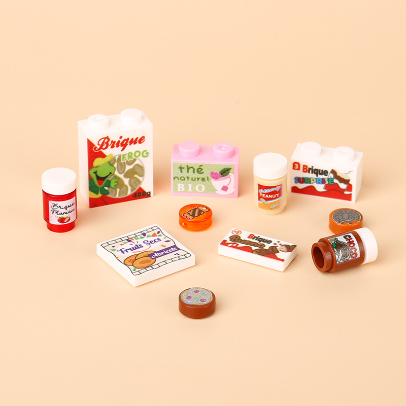 Sweets Groceries Seires Printed Building Blocks MOC City Shop Candy Cookies Chocolate Crisps Strawberry Jam Accessories Toy Gift