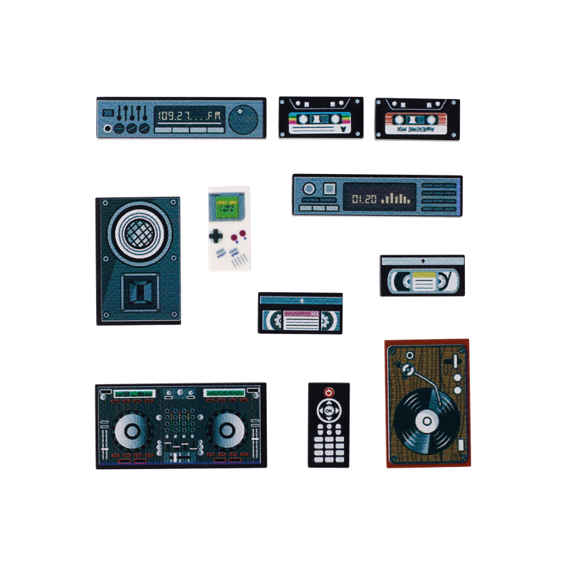 MOC City Audio Series Printed Building Blocks Remote Control Heat Sink Tape Record Player Recorder Vinyl Records Accessories Toy