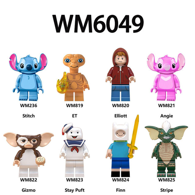 WM6049 Blue Stitch Pink Angie Cartoon Movie Series Anime ET Mini Action Figure Building Blocks Toys Model Children Birthday Gifts