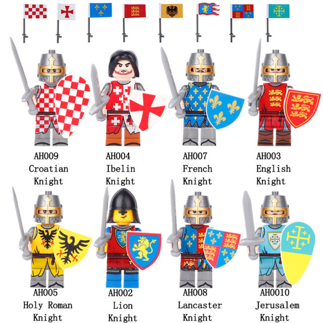 Medieval Soldiers Series Knight Minifigs Building Blocks Ancient Roman Army Jerusalem Helemt Weapon Shield Children Gifts Toys