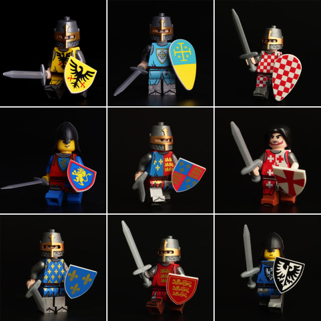 Medieval Soldiers Series Knight Minifigs Building Blocks Ancient Roman Army Jerusalem Helemt Weapon Shield Children Gifts Toys