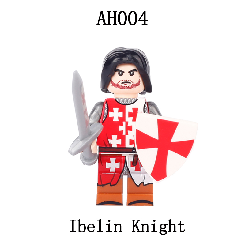 Medieval Soldiers Series Knight Minifigs Building Blocks Ancient Roman Army Jerusalem Helemt Weapon Shield Children Gifts Toys