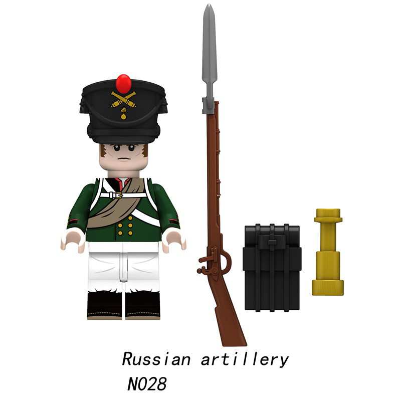 N025-028 Medieval Set Russian Military Officer Action Figures Artillery Building Blocks Weapon Helmet Soliders Children Gifts Toys