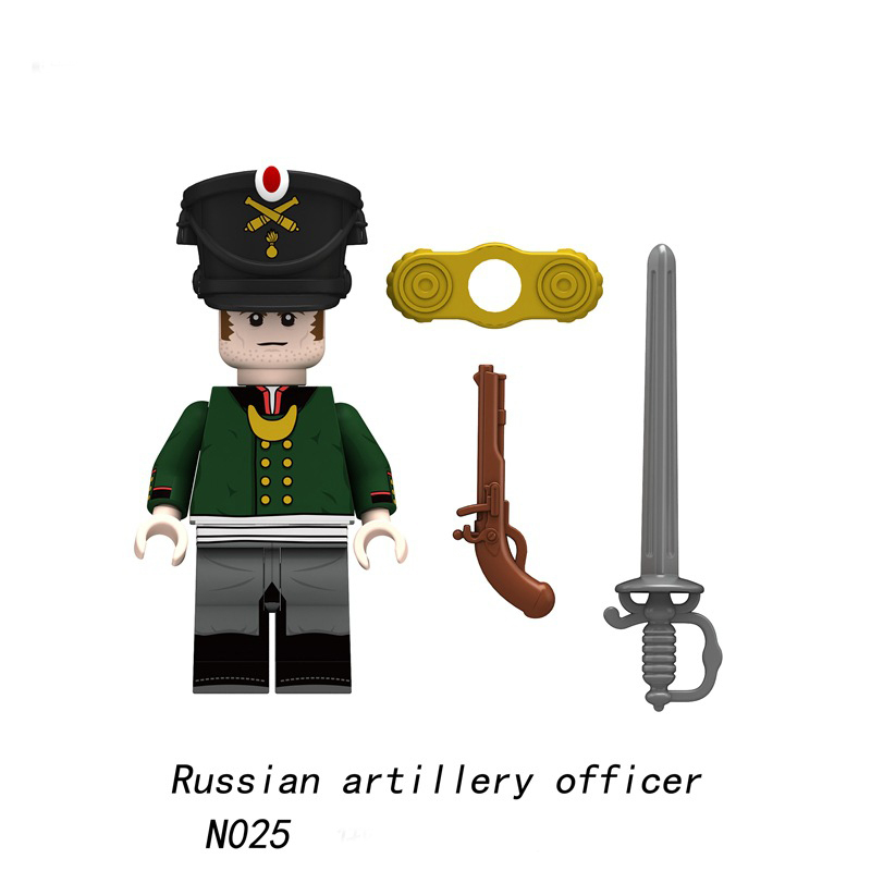 N025-028 Medieval Set Russian Military Officer Action Figures Artillery Building Blocks Weapon Helmet Soliders Children Gifts Toys
