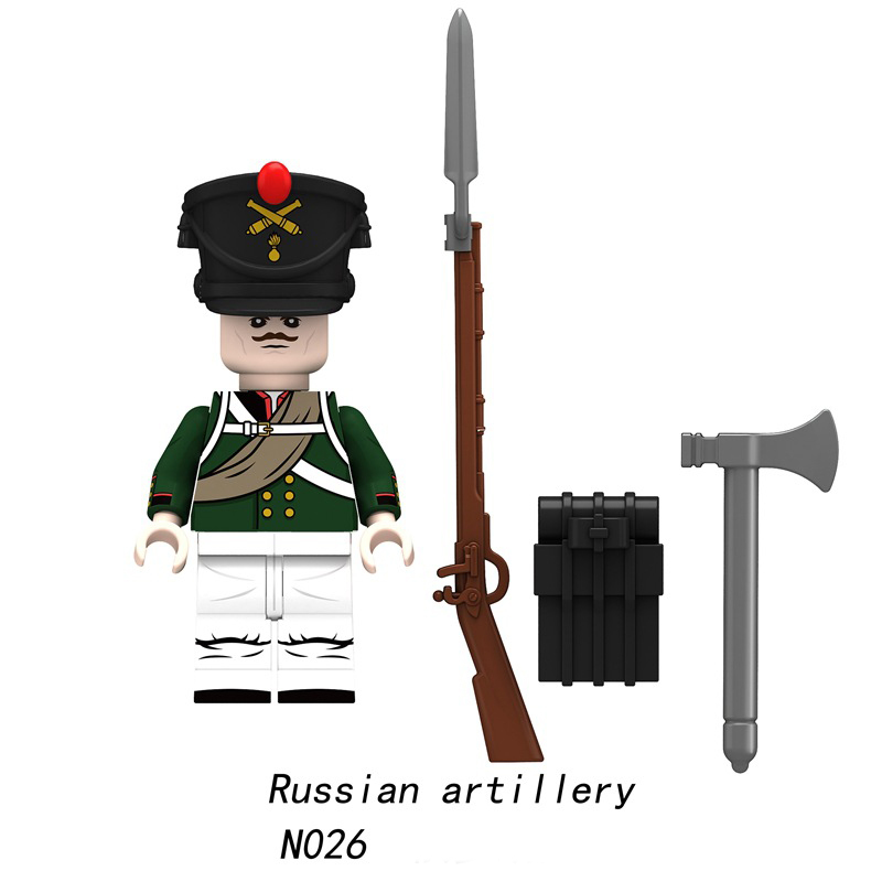 N025-028 Medieval Set Russian Military Officer Action Figures Artillery Building Blocks Weapon Helmet Soliders Children Gifts Toys