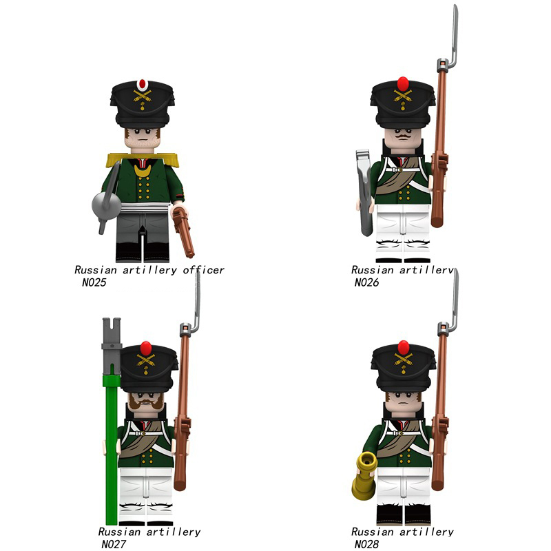 N025-028 Medieval Set Russian Military Officer Action Figures Artillery Building Blocks Weapon Helmet Soliders Children Gifts Toys