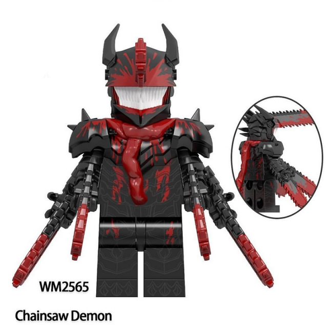 WM2565 WM2565A Japanese Anime Chainsaw Man Minifigs Building Blocks Denji Helmet Weapon Cartoon Weapon Toys Gifts Children Kids