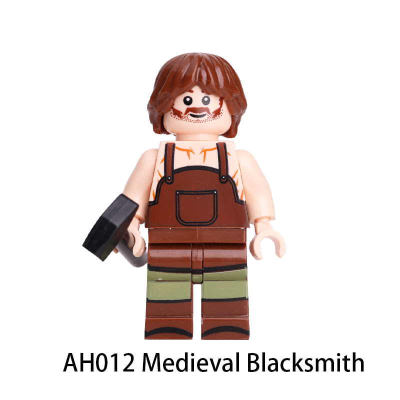 MOC Medieval Series Peasant Minifigs Building Blocks Blacksmith Action Figures Shovel Compatible Collection Children Gifts Toys