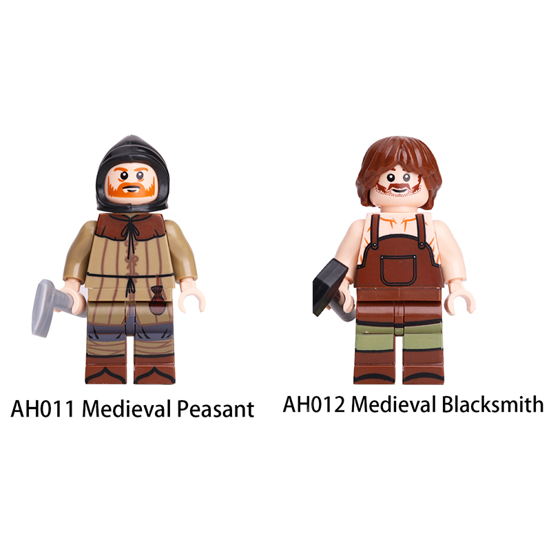 MOC Medieval Series Peasant Minifigs Building Blocks Blacksmith Action Figures Shovel Compatible Collection Children Gifts Toys