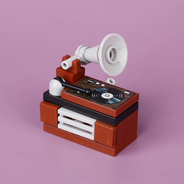 MOC City Series Recorder Jukebox DJ Station Minifigs Building Blocks Tape Trumpet Audio Vinyl Record Music Accessories Toys Boys