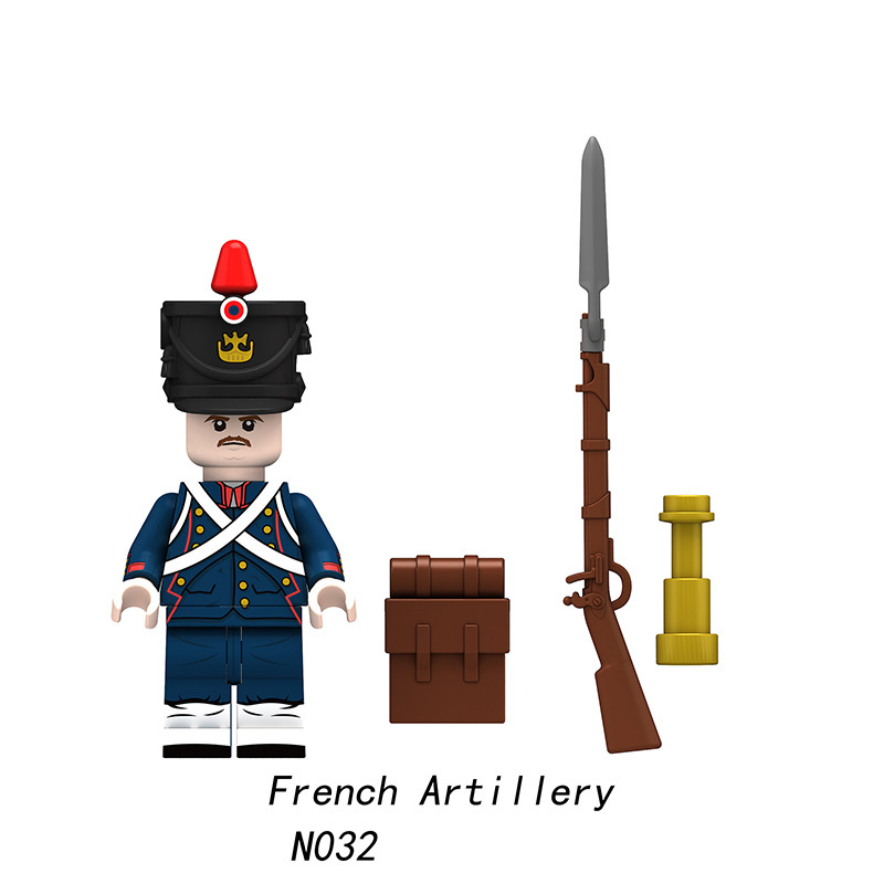 N029-032 Medieval Series French Military Action Figures Artillery Officer Building Blocks Weapon Helmet Army Children Gifts Toys