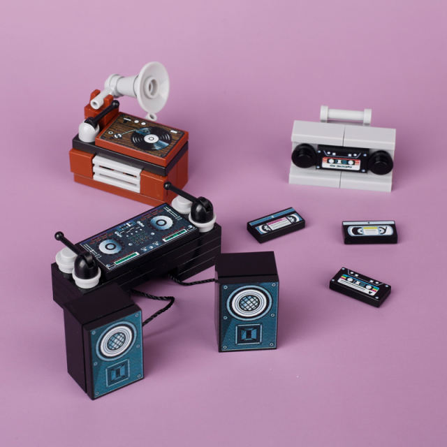 MOC City Series Recorder Jukebox DJ Station Minifigs Building Blocks Tape Trumpet Audio Vinyl Record Music Accessories Toys Boys