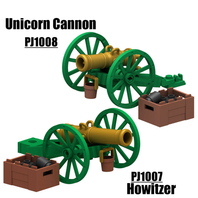 PJ1007 PJ1008 Military Napoleon Series Unicorn Cannon Howitzer Building Blocks Army Soldiers Field Battle Bullet Wheel Toys Boys