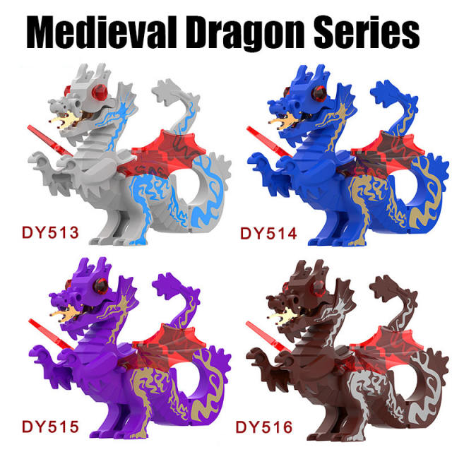Fire Dragon Series Building Blocks Medieval Military Castle Lion King Knight Army Soldiers Mount Swing Assembled Model Toys Boys