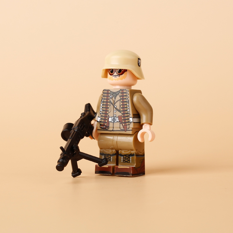 060DL North African Machine Gunner Minifigs Building Blocks Military Series Army Soldiers War Gun Weapon Accessories Models Toys