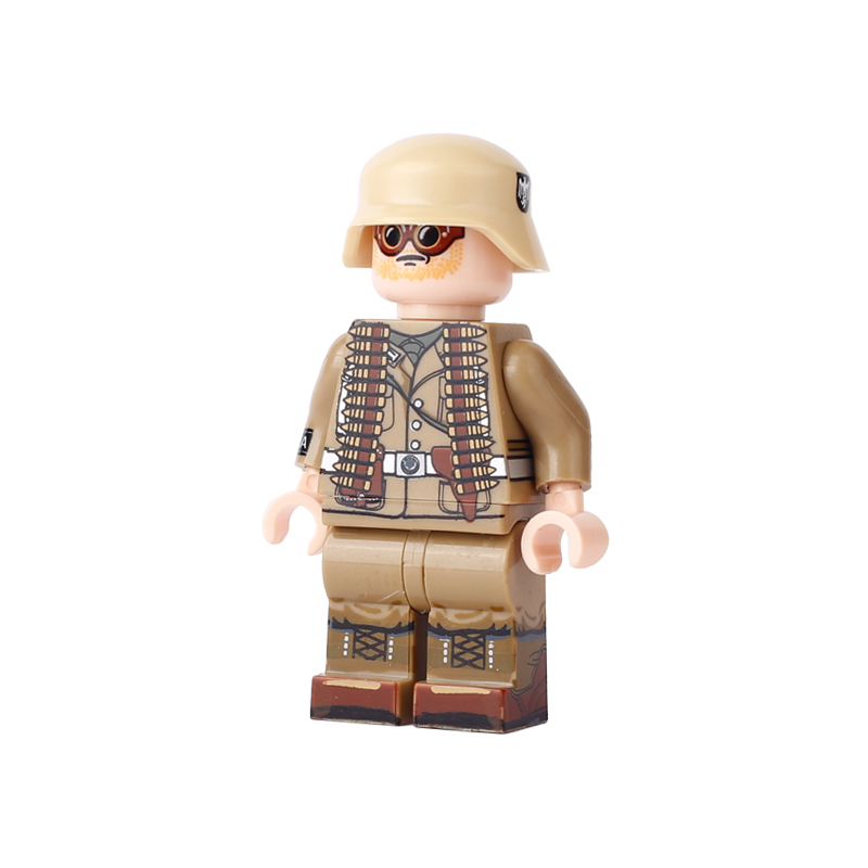 060DL North African Machine Gunner Minifigs Building Blocks Military Series Army Soldiers War Gun Weapon Accessories Models Toys