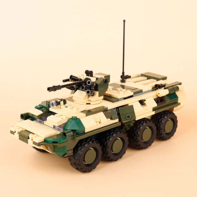 Russian Military BTR 82 Armored Personnel Carrier Building Blocks Army Soldiers Tank Gun War Wheel Vehicle Turret Toys Boys Gift