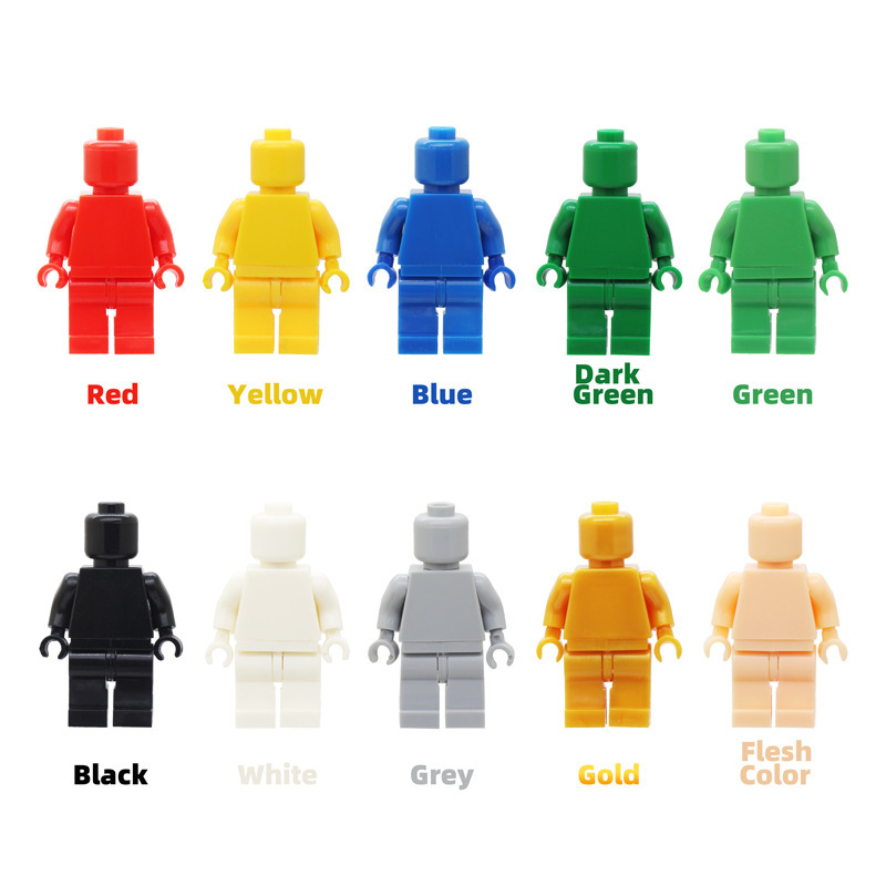 MOC Monochrome Minifigure Building Blocks Blank Plain Solid Torso Green Flesh Color Army Soldiers Compatible DIY Toys Boys Gift