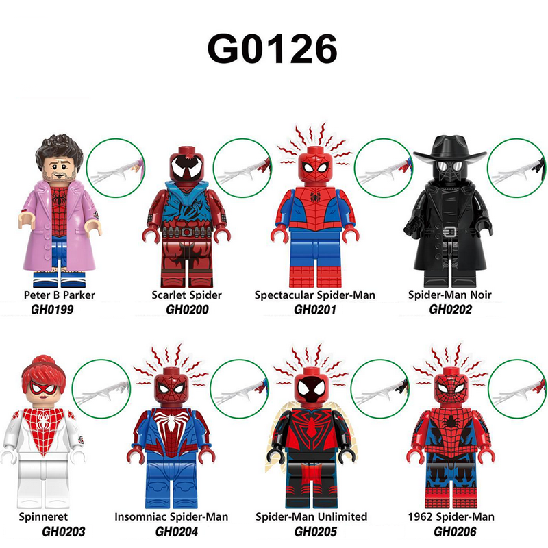 G0126 DC Comics Marvel Spider Man Minifigs Building Blocks Superheroes Series Peter B Parker The Avengers Weapon Toys Gifts Boys