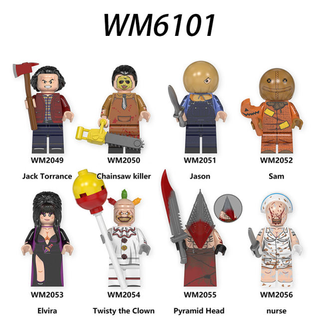 WM6101 Halloween Series Minifigs Building Blocks Jack Torrance Chainsaw Killer Jason Sam Elicira Clown Zombie Chainsaw Toys Boys